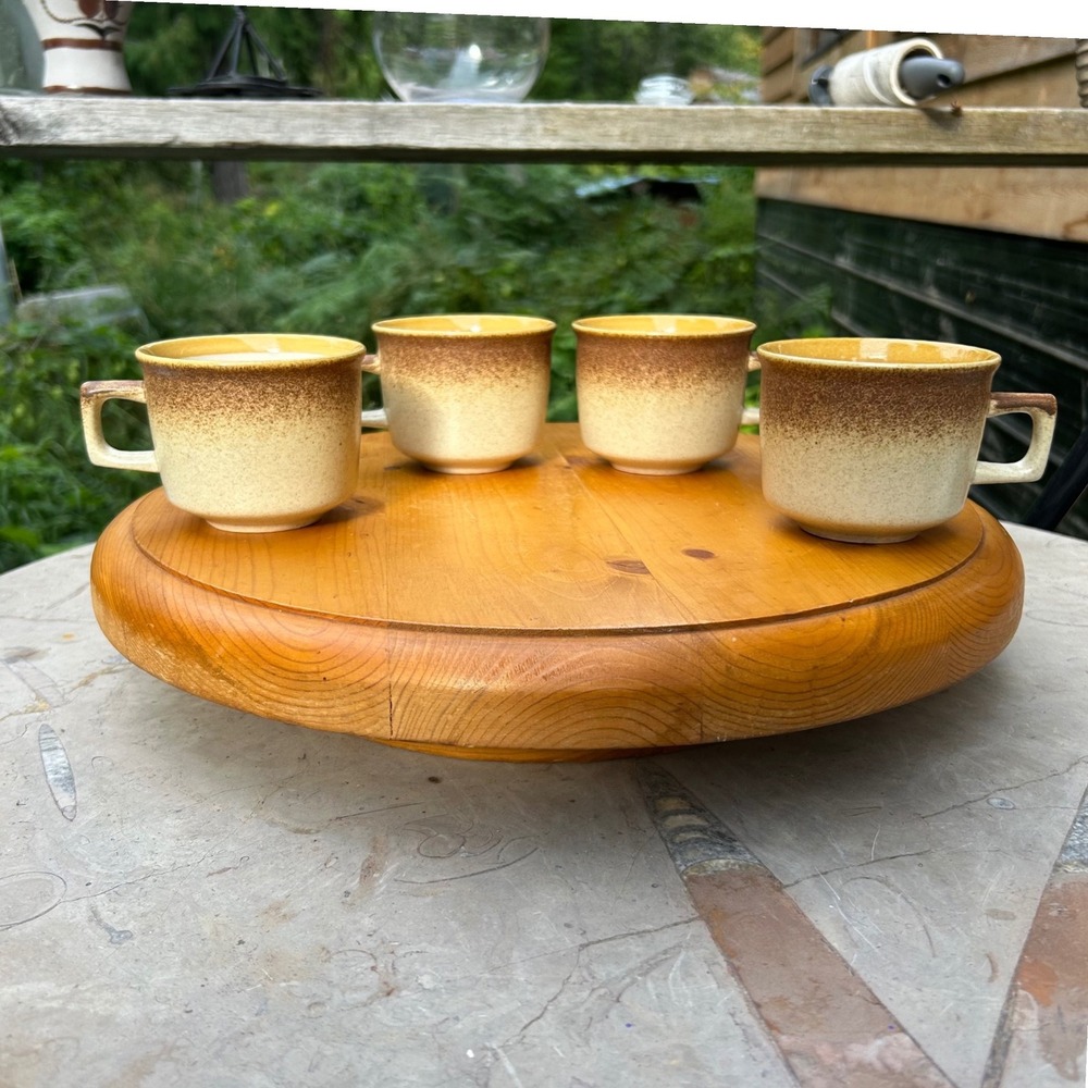 Vintage Stoneware Mugs Set of 4 Brown Ombre Speckled MCM Stylekraft Mikasa